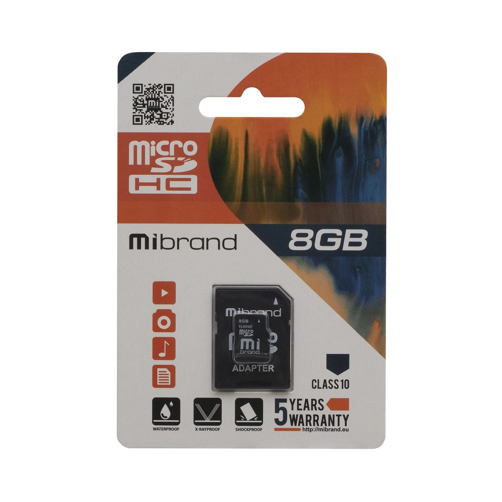 Купить КАРТА ПАМЯТИ MIBRAND MICROSDHC 8GB 10 CLASS & ADAPTER