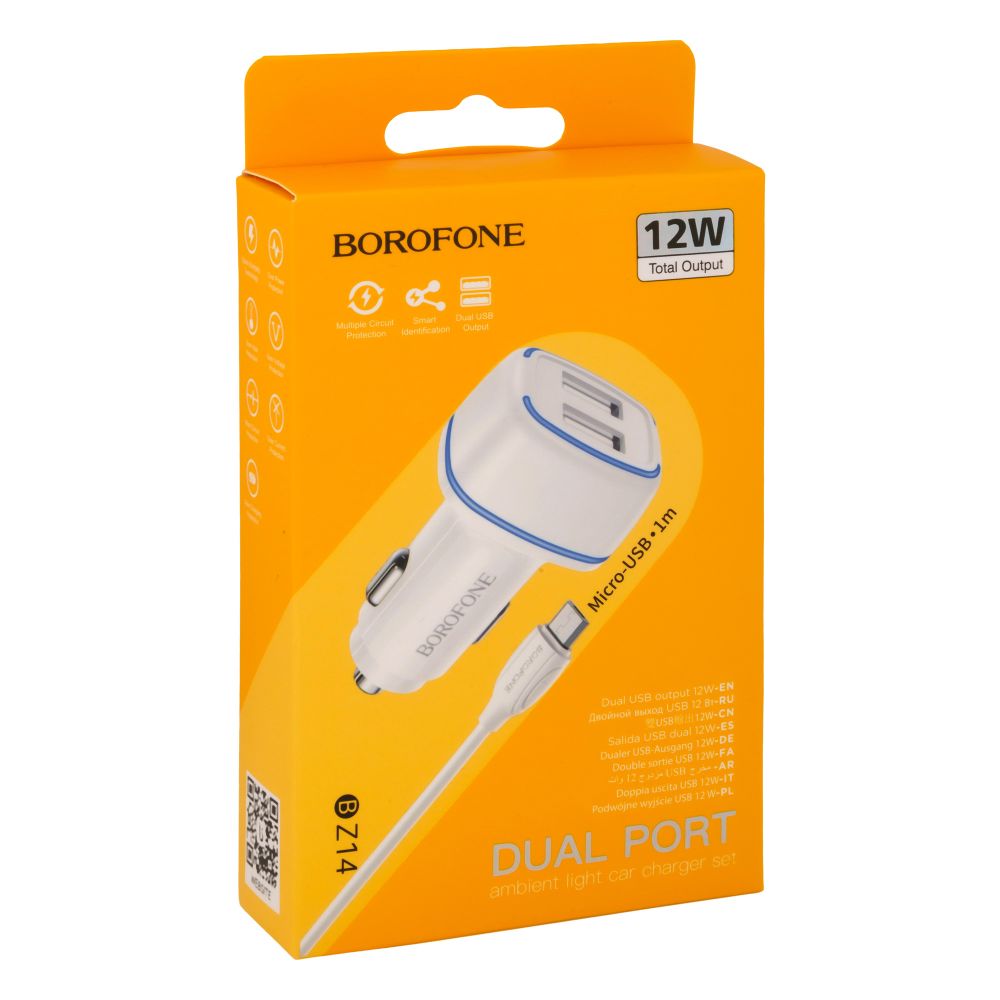 Купить АВТО ЗАРЯДНОЕ УСТРОЙСТВО BOROFONE BZ14 MICRO 2USB 2.4A