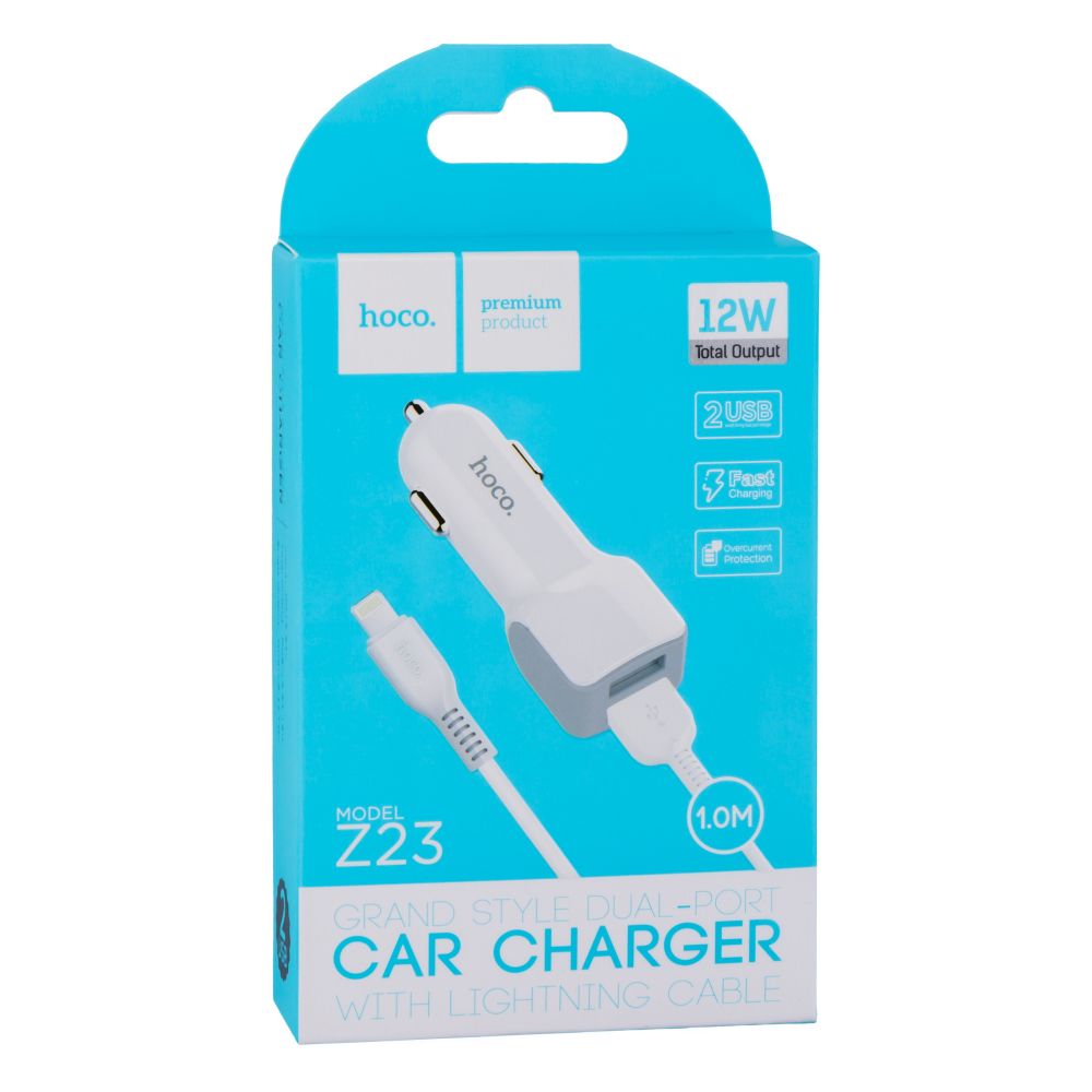 Купить АВТО ЗАРЯДНОЕ УСТРОЙСТВО HOCO Z23 2USB LIGHTNING