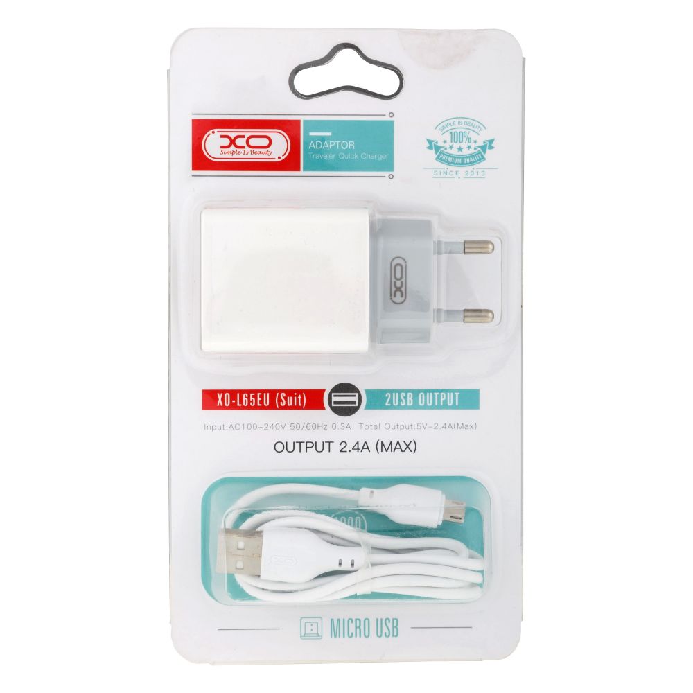 Купить СЕТЕВОЕ ЗАРЯДНОЕ УСТРОЙСТВО XO L65 EU MICRO 2USB 2.4A