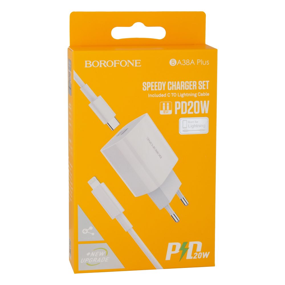 Купить СЕТЕВОЕ ЗАРЯДНОЕ УСТРОЙСТВО BOROFONE BA38A PLUS PD 20W TYPE-C TO LIGHTNING