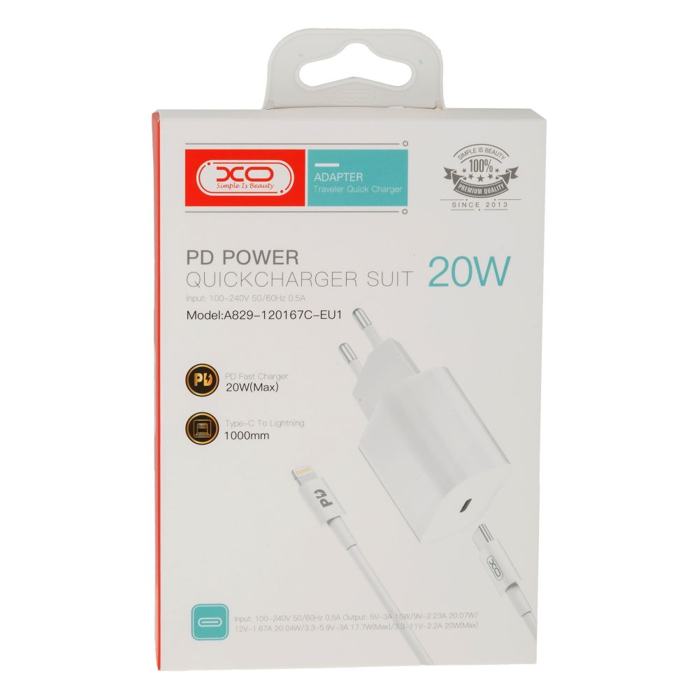 Купить СЕТЕВОЕ ЗАРЯДНОЕ УСТРОЙСТВО XO A829 PD 20W TYPE-C TO LIGHTNING