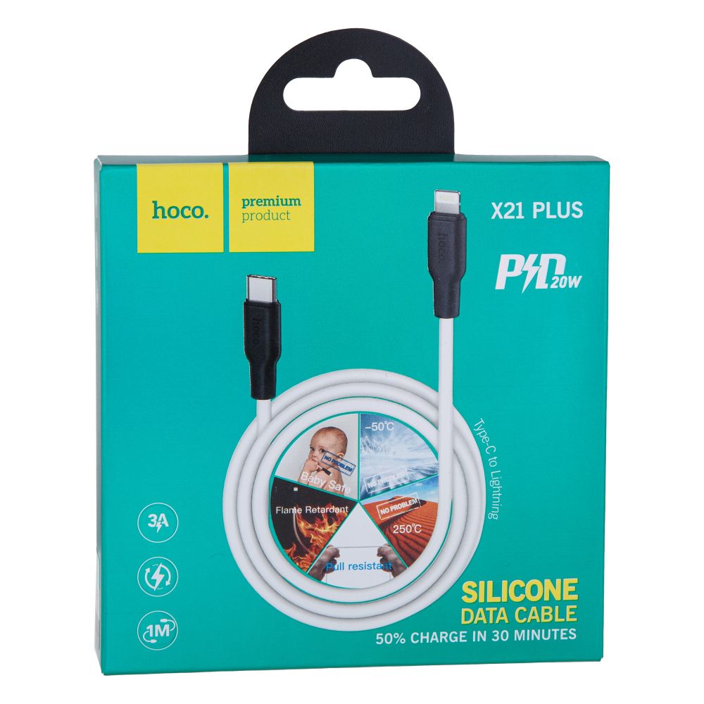Купить USB HOCO X21 PLUS SILICONE PD 20W TYPE-C TO LIGHTNING