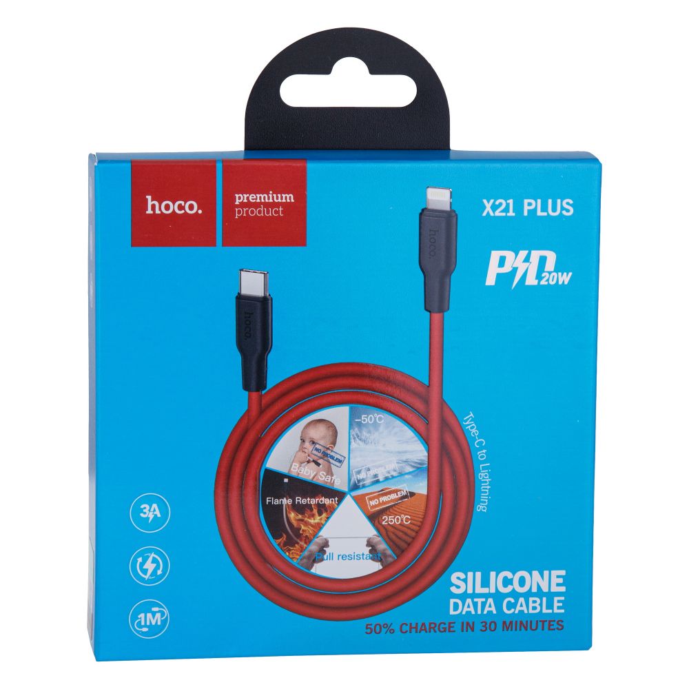 Купить USB HOCO X21 PLUS SILICONE PD 20W TYPE-C TO LIGHTNING_1