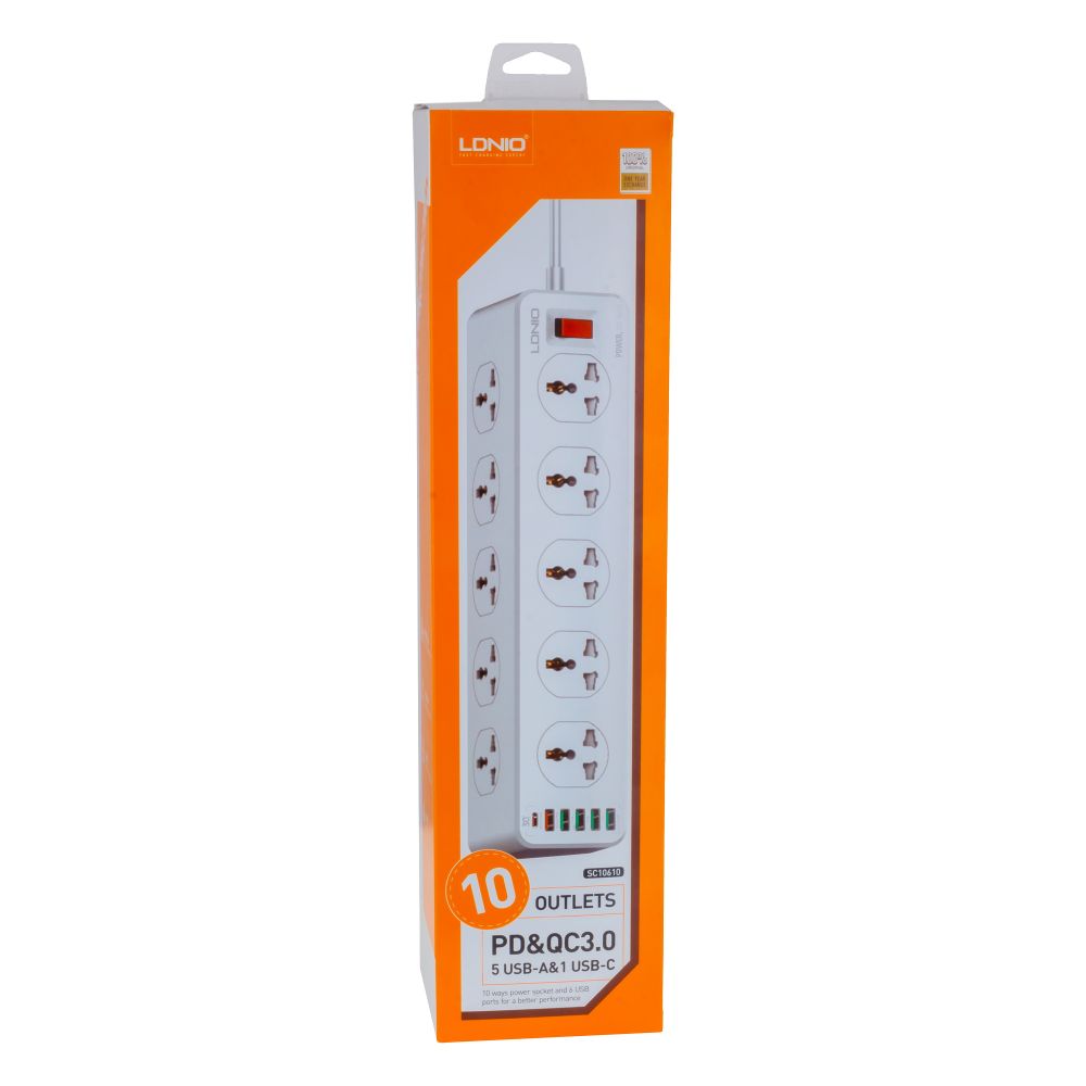 Купить СЕТЕВОЙ УДЛИНИТЕЛЬ LDNIO SC10610 (10 PORTS / 1PD / 1QC3.0 / 4 USB / 2M)