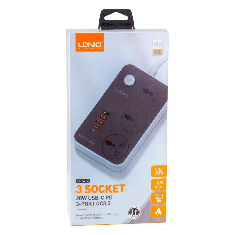 Купить СЕТЕВОЙ УДЛИНИТЕЛЬ LDNIO SC3412 3 PORTS / PD / 3USB QC 3.0