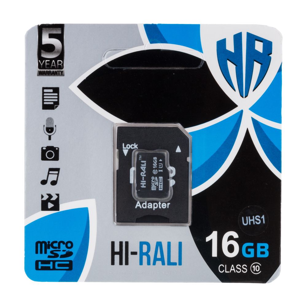 Купить КАРТА ПАМЯТИ HI-RALI MICROSDHC 16GB UHS-1 10 CLASS & ADAPTER
