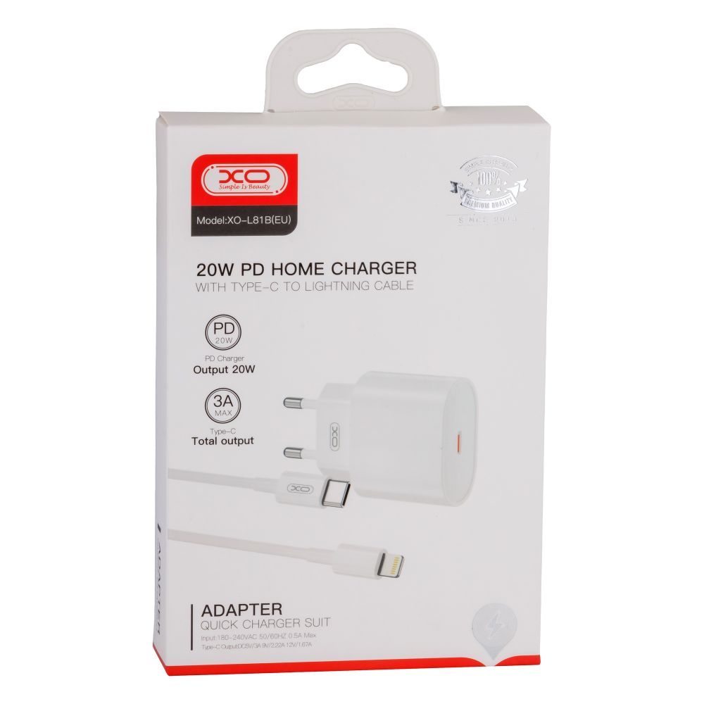 Купить СЕТЕВОЕ ЗАРЯДНОЕ УСТРОЙСТВО XO L81B EU PD 20W TYPE-C TO LIGHTNING 3A