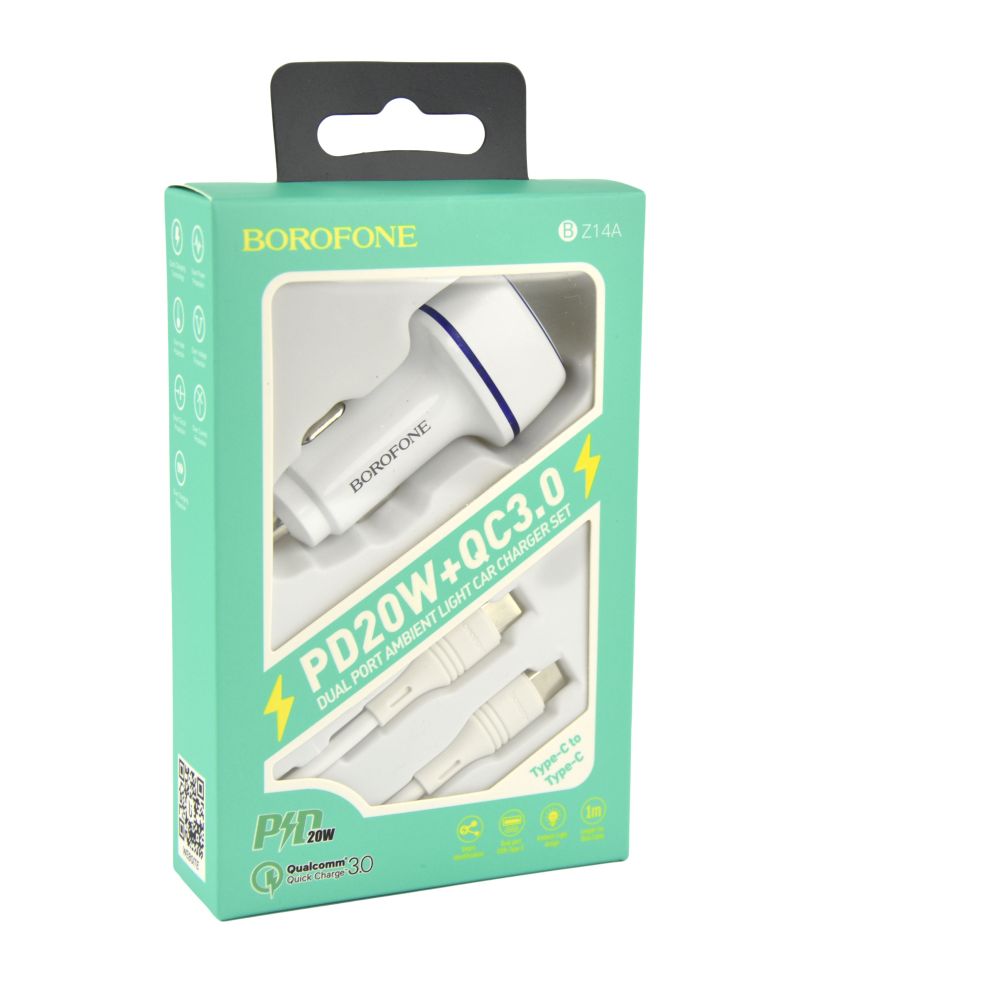 Купить АВТО ЗАРЯДНОЕ УСТРОЙСТВО BOROFONE BZ14A PD20W+QC3.0 TYPE-C TO TYPE-C 3A