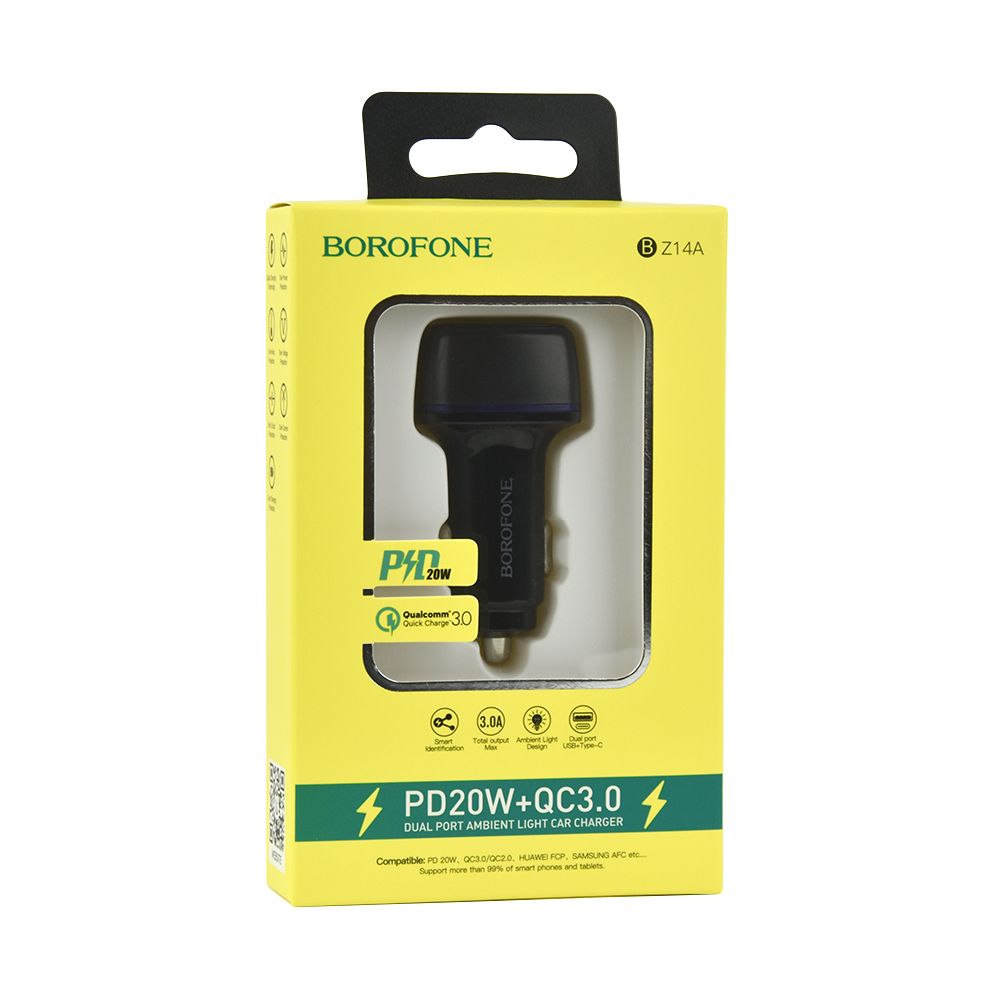 Купить АВТО ЗАРЯДНОЕ УСТРОЙСТВО BOROFONE BZ14A PD20W+QC3.0 3A