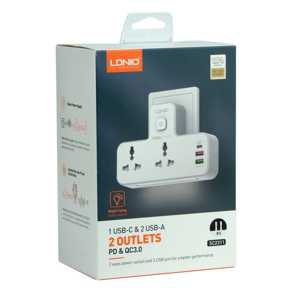 Купить СЕТЕВОЙ ПЕРЕХОДНИК С НОЧНИКОМ LDNIO SC2311 1 TYPE-C PD/ 2 USB QC/ 2 PSOCKET/ LED LAMP
