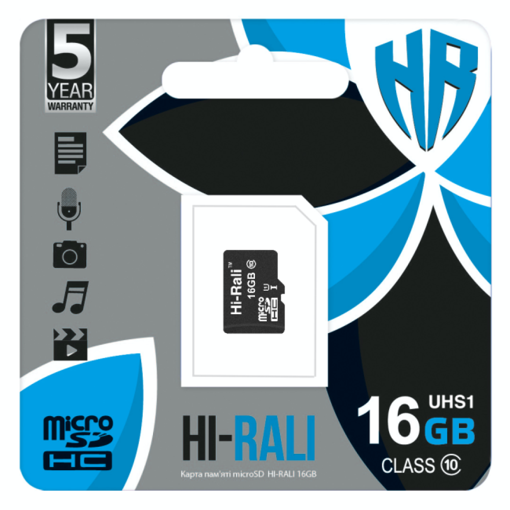 Купить КАРТА ПАМЯТИ HI-RALI MICROSDHC 16GB UHS-1 10 CLASS