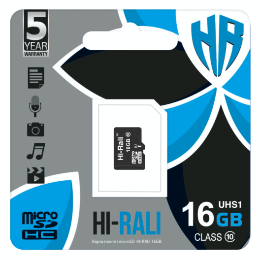 Купить КАРТА ПАМЯТИ HI-RALI MICROSDHC 16GB UHS-1 10 CLASS