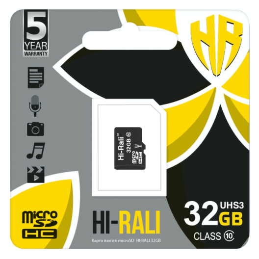 Купить КАРТА ПАМЯТИ HI-RALI MICROSDHC 32GB UHS-3 10 CLASS