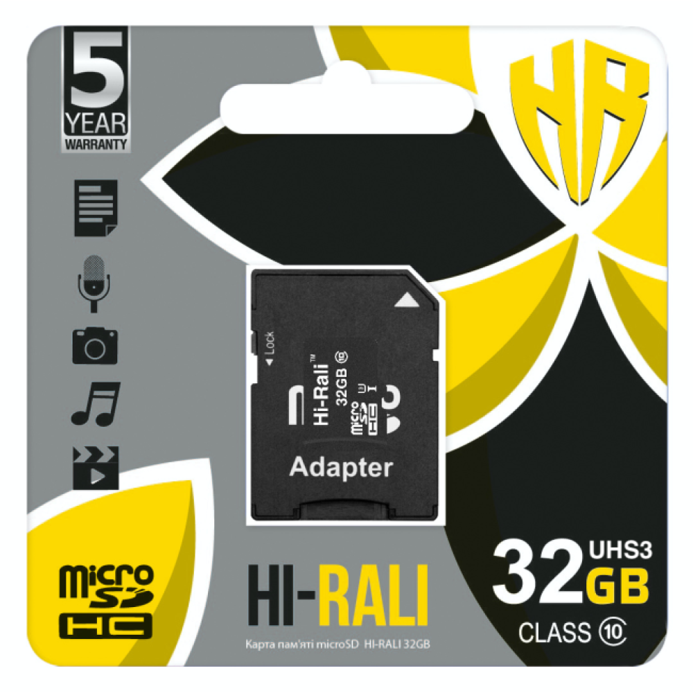 Купить КАРТА ПАМЯТИ HI-RALI MICROSDHC 32GB UHS-3 10 CLASS & ADAPTER