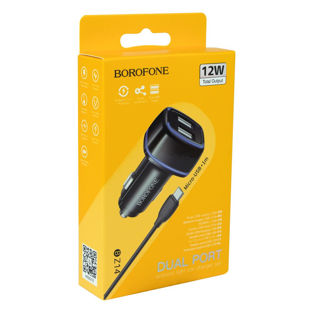 Купить АВТО ЗАРЯДНОЕ УСТРОЙСТВО BOROFONE BZ14 MICRO 2USB 2.4A_1