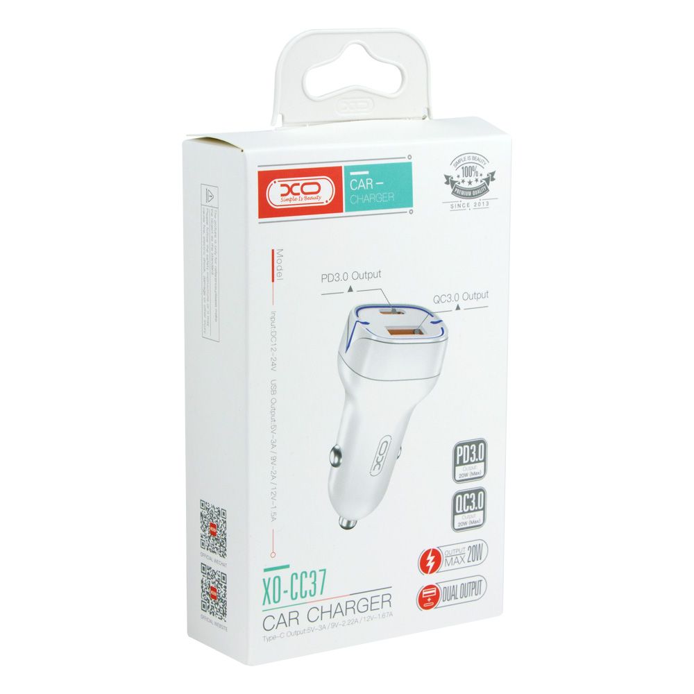 Купить АВТО ЗАРЯДНОЕ УСТРОЙСТВО XO CC37 PD+QC3.0 20W