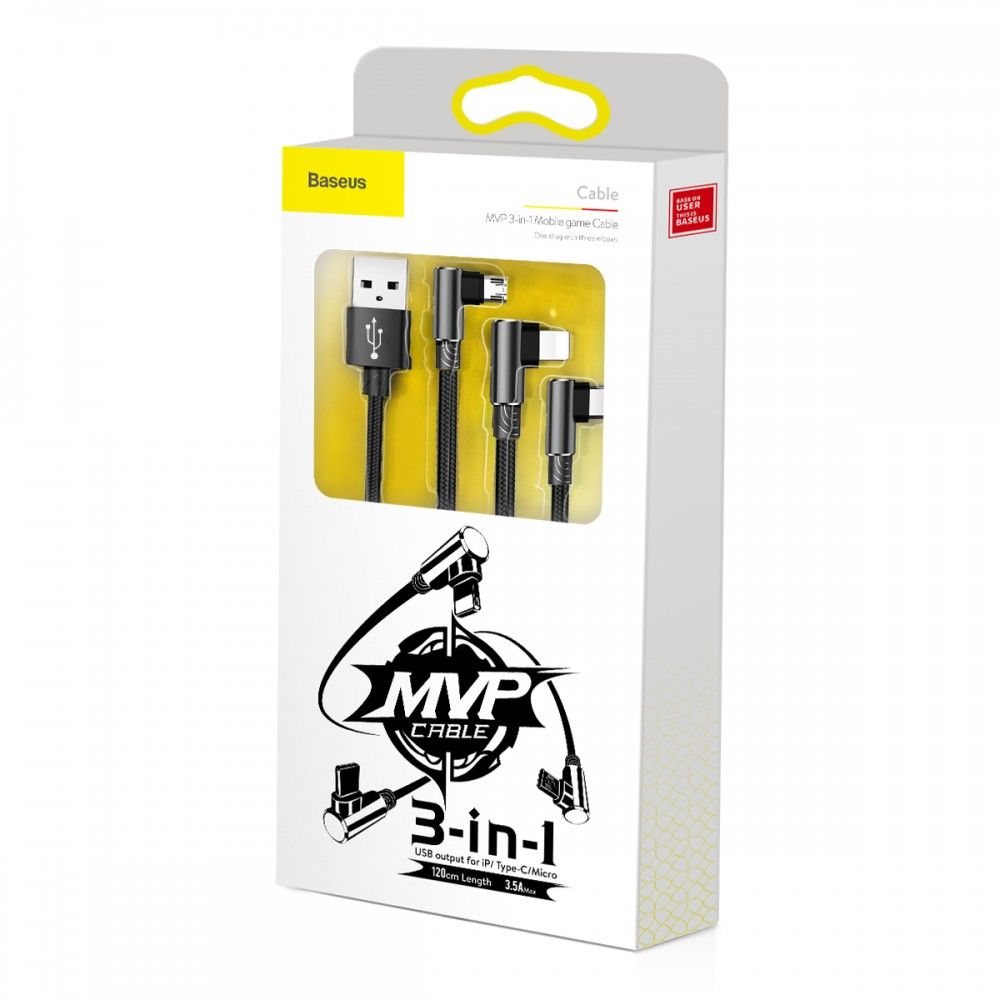 Купить USB BASEUS MVP 3-IN-1 USB TO MICRO / LIGHTNING / TYPE-C 3.5A 1.2M CAMLT-WZ
