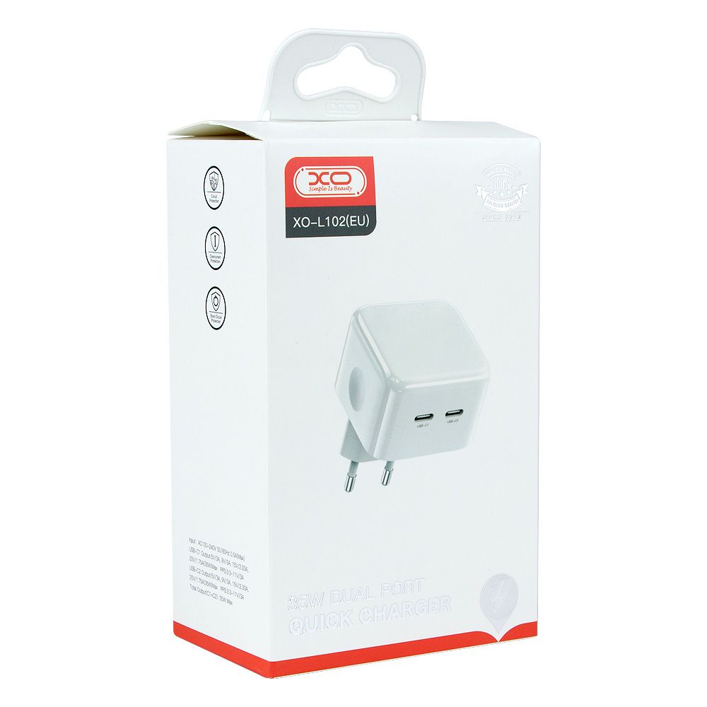 Купить СЕТЕВОЕ ЗАРЯДНОЕ УСТРОЙСТВО XO L102 EU DUAL TYPE-C PORT 35W