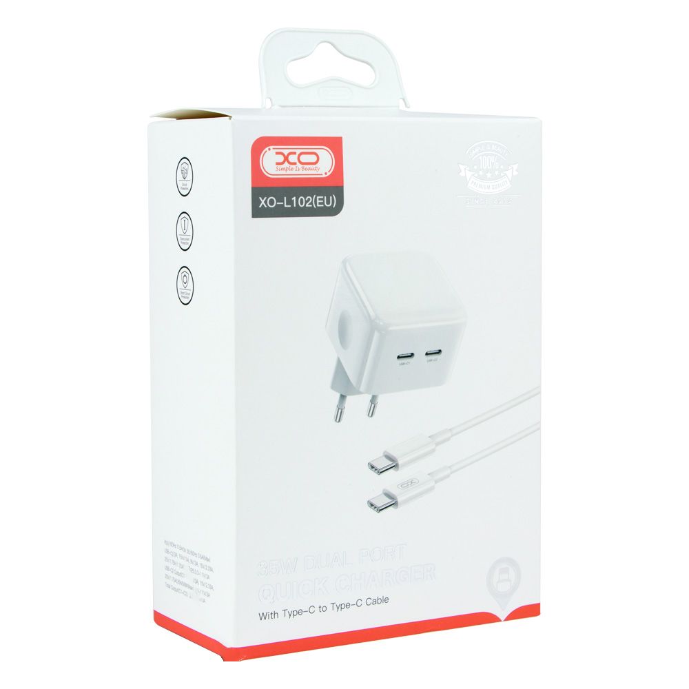 Купить СЕТЕВОЕ ЗАРЯДНОЕ УСТРОЙСТВО XO L102 EU DUAL TYPE-C PORT 35W TYPE-C TO TYPE-C