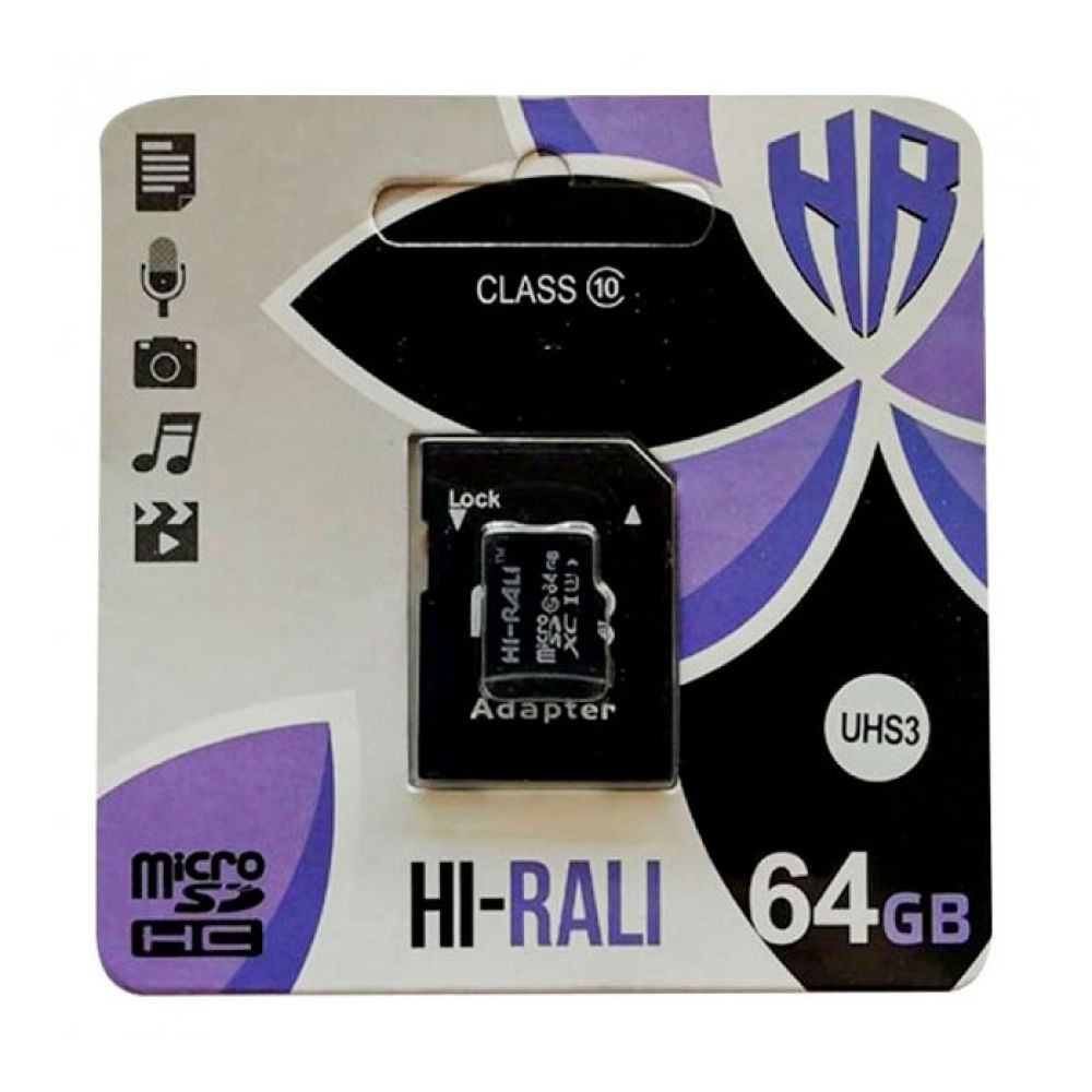 Купить КАРТА ПАМЯТИ HI-RALI MICROSDXC 64GB UHS-3 10 CLASS & ADAPTER