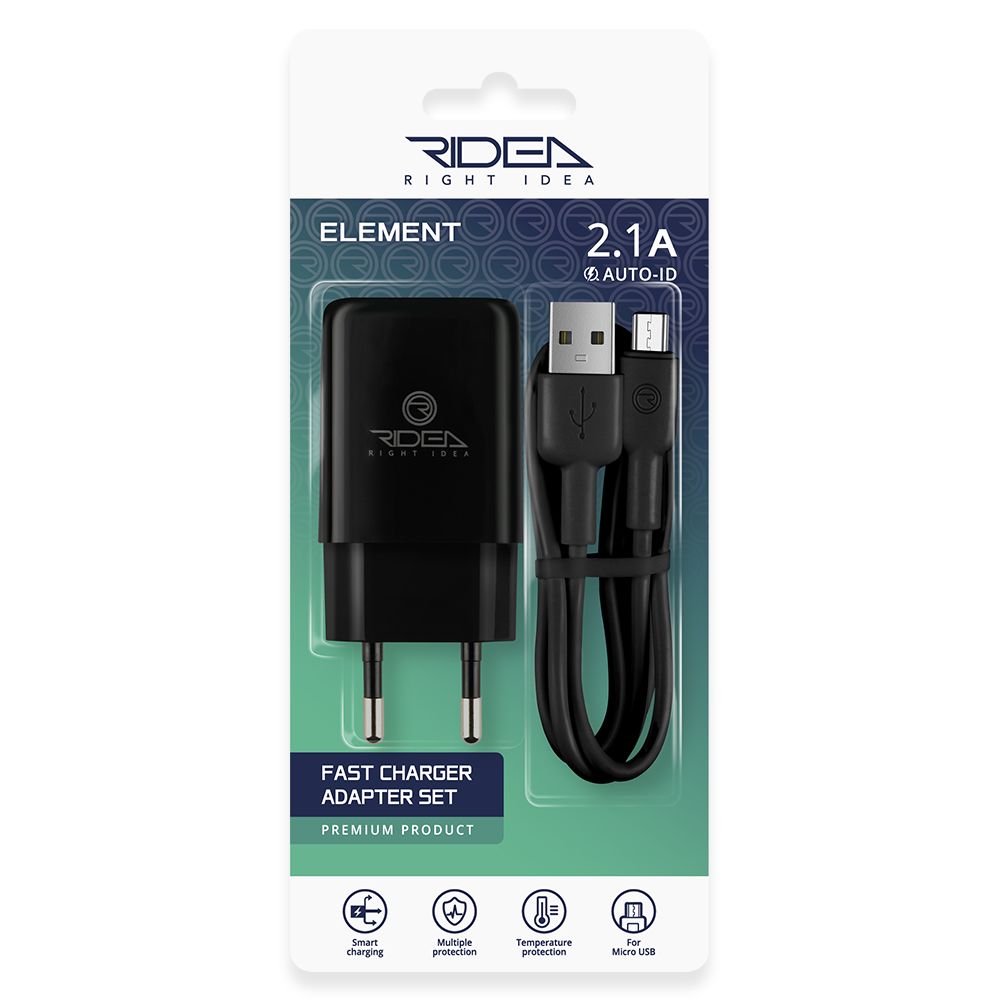 Купить СЕТЕВОЕ ЗАРЯДНОЕ УСТРОЙСТВО RIDEA RW-11111 ELEMENT MICRO 2.1 A_1