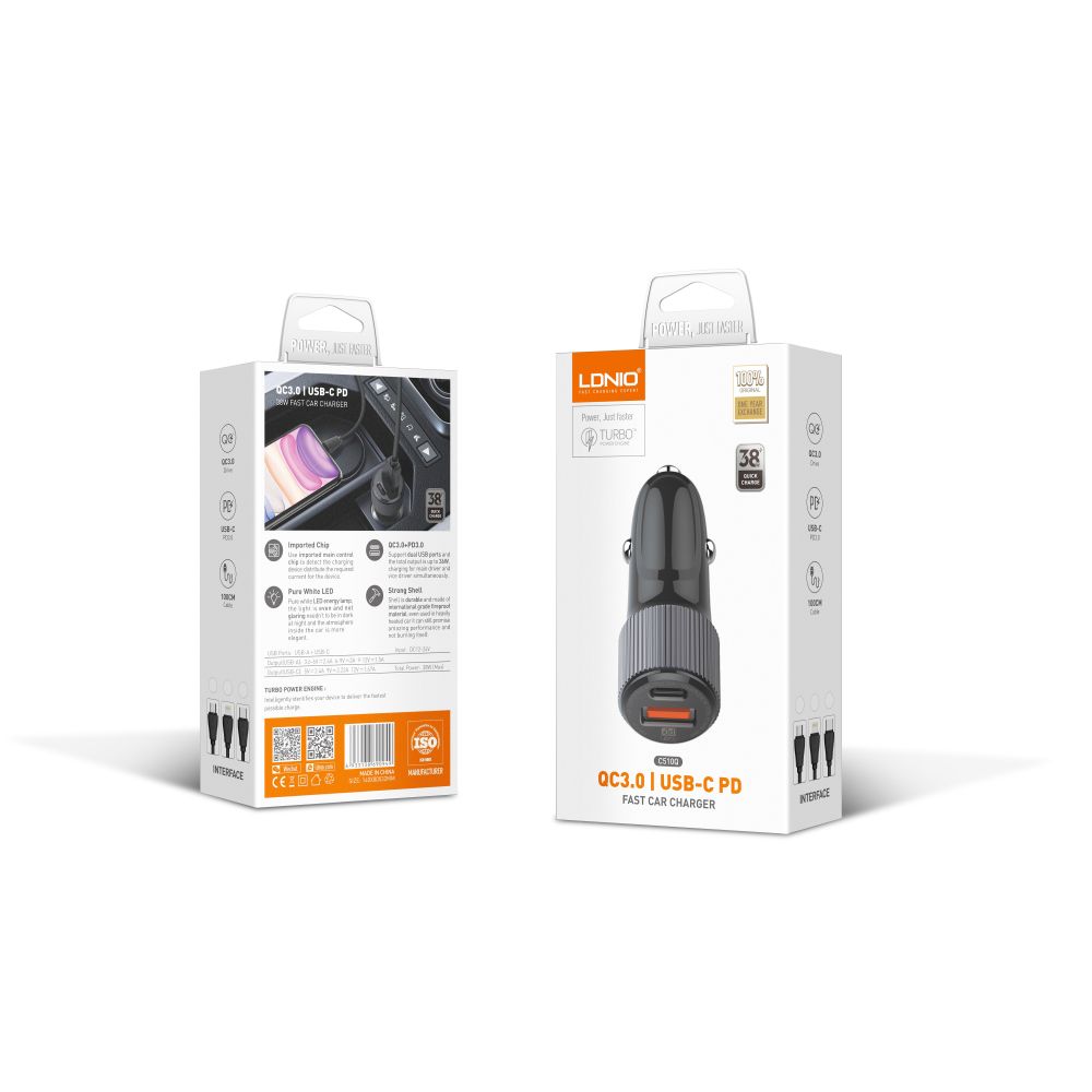 Купить АВТО ЗАРЯДНОЕ УСТРОЙСТВО LDNIO C510Q QC3.0/PD 38W