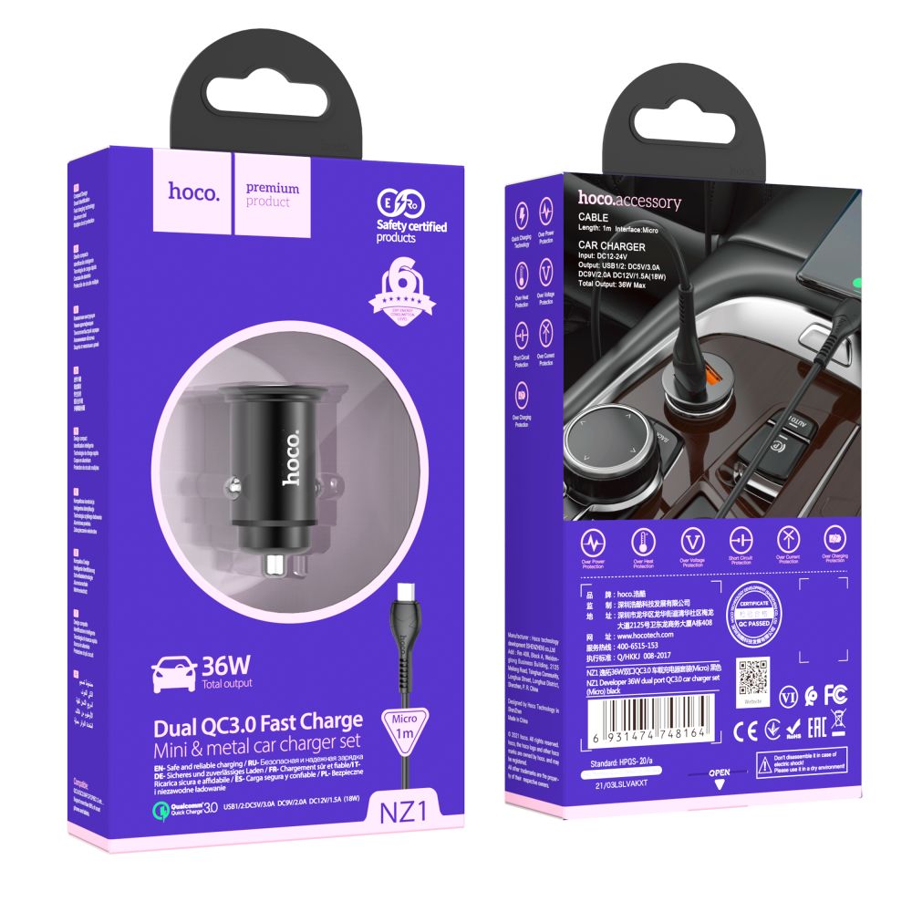Купить АВТО ЗАРЯДНОЕ УСТРОЙСТВО HOCO NZ1 36W QC3.0 MICRO_1