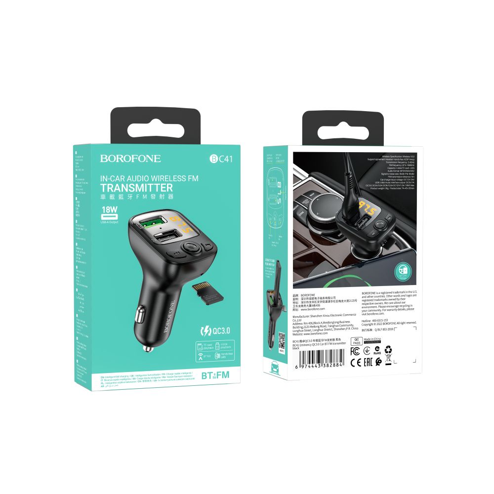 Купить МОДУЛЯТОР BOROFONE BC41 EMINENCY QC3.0 CAR BT FM TRANSMITTER