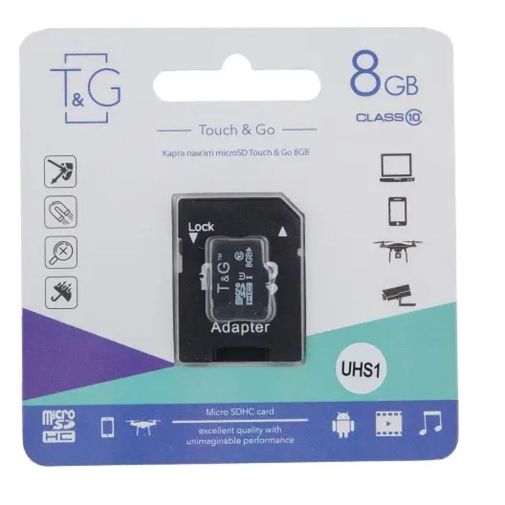 Купить КАРТА ПАМЯТИ T&G MICROSDHC 8GB 10 CLASS & ADAPTER
