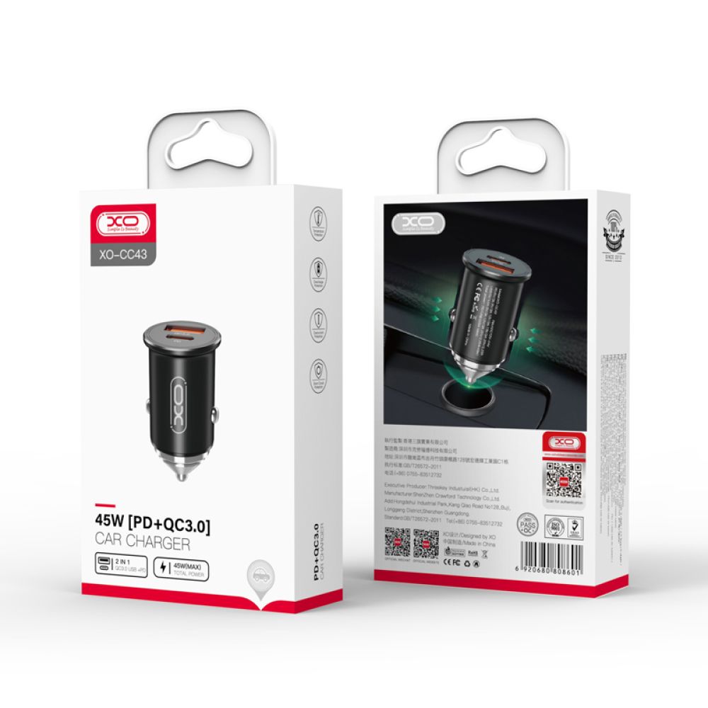Купить АВТО ЗАРЯДНОЕ УСТРОЙСТВО XO CC43 PD+QC3.0 45W