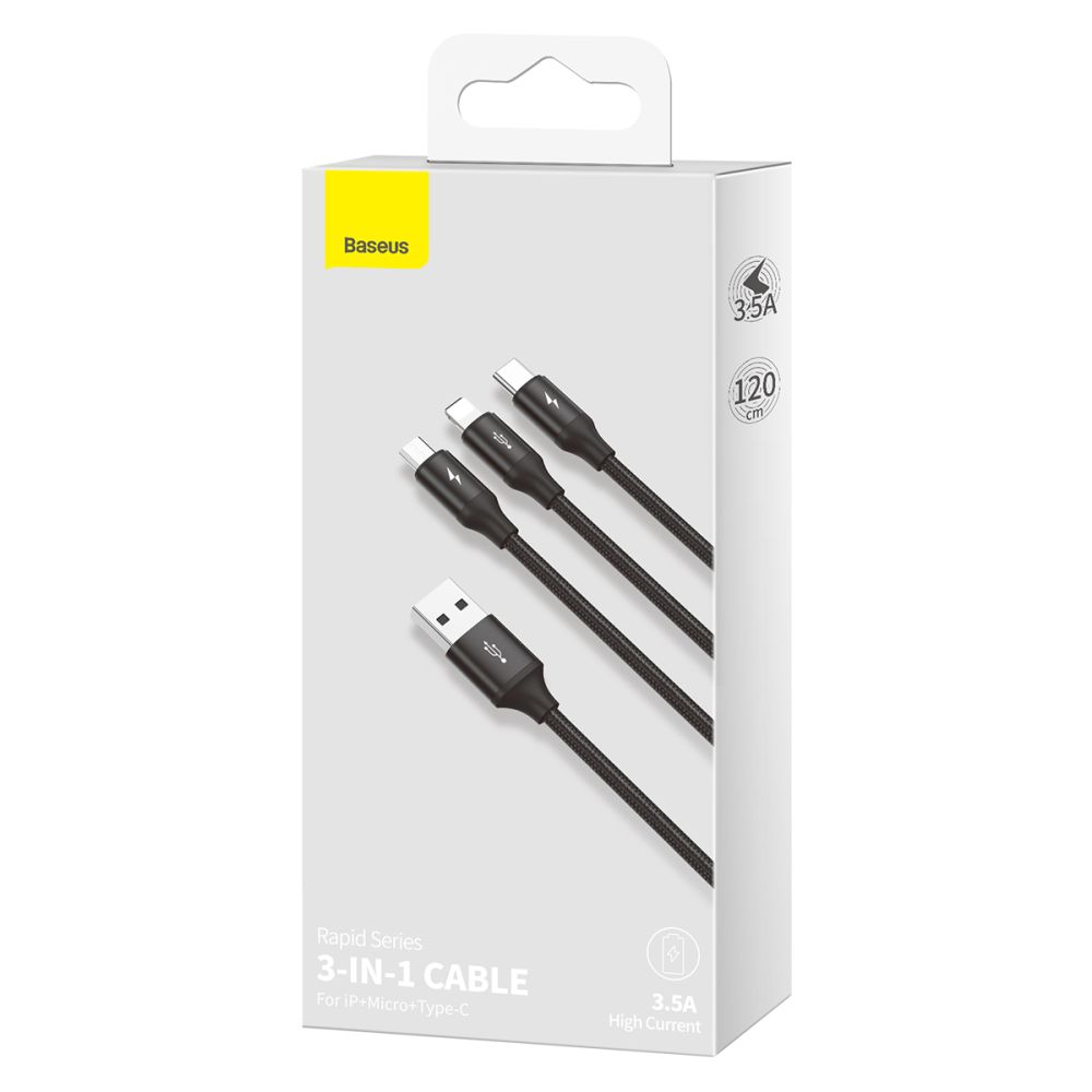 Купить USB BASEUS RAPID 3-IN-1 USB TO MICRO / LIGHTNING / TYPE-C 3.5A 1.2M CAJS0000_1