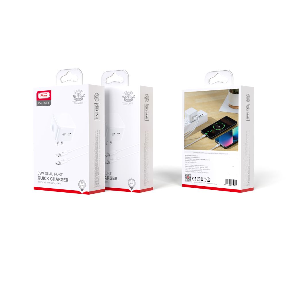 Купить СЕТЕВОЕ ЗАРЯДНОЕ УСТРОЙСТВО XO L102 EU DUAL TYPE-C PORT 35W TYPE-C TO LIGHTNING
