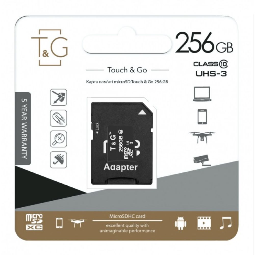Купить КАРТА ПАМЯТИ T&G MICROSDXC 256GB UHS-3 10 CLASS & ADAPTER