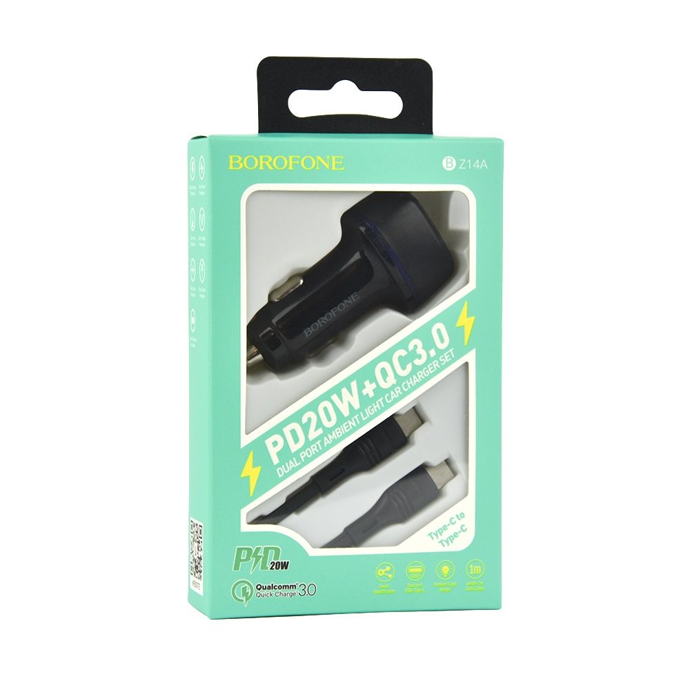 Купить АВТО ЗАРЯДНОЕ УСТРОЙСТВО BOROFONE BZ14A PD20W+QC3.0 TYPE-C TO TYPE-C 3A МЯТАЯ УПАКОВКА