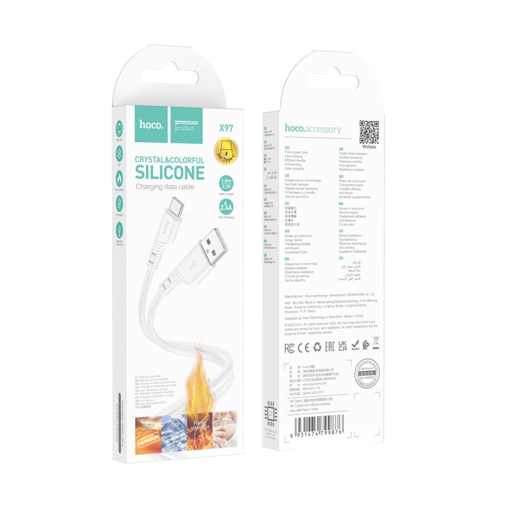 Купить USB HOCO X97 CRYSTAL COLOR SILICONE TYPE C