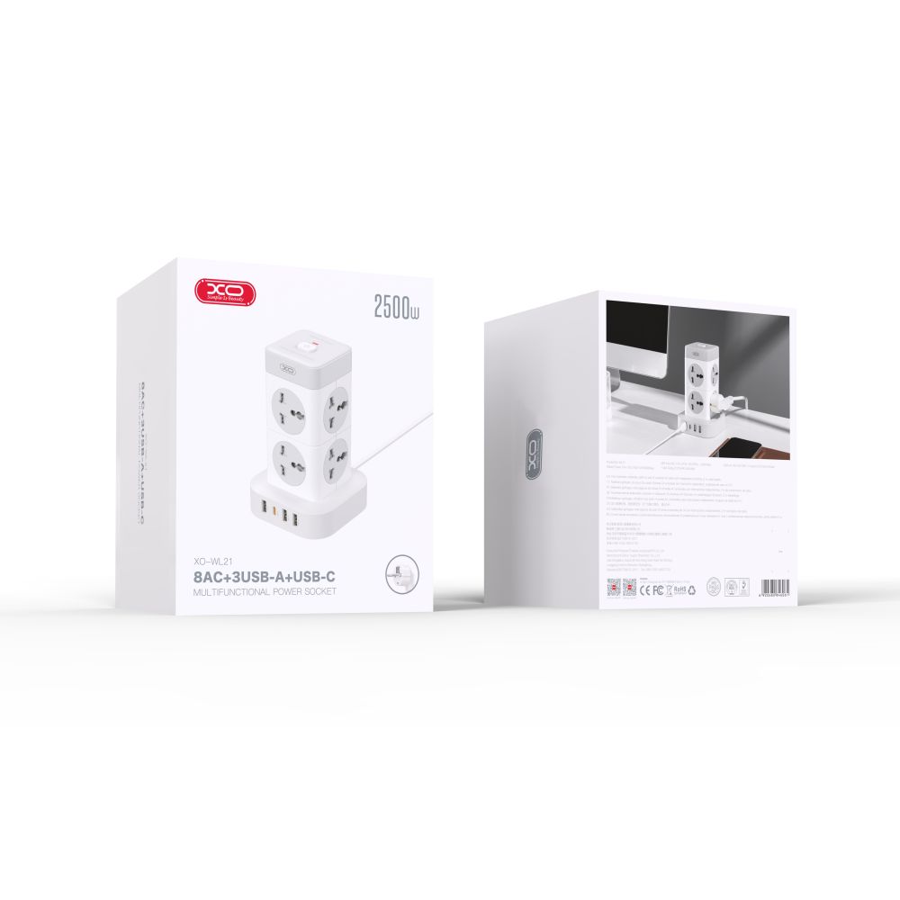 Купить СЕТЕВОЙ УДЛИНИТЕЛЬ XO WL21 TOWER SHAPED 8AC SOCKET+3USB-A+1USB-C 2M