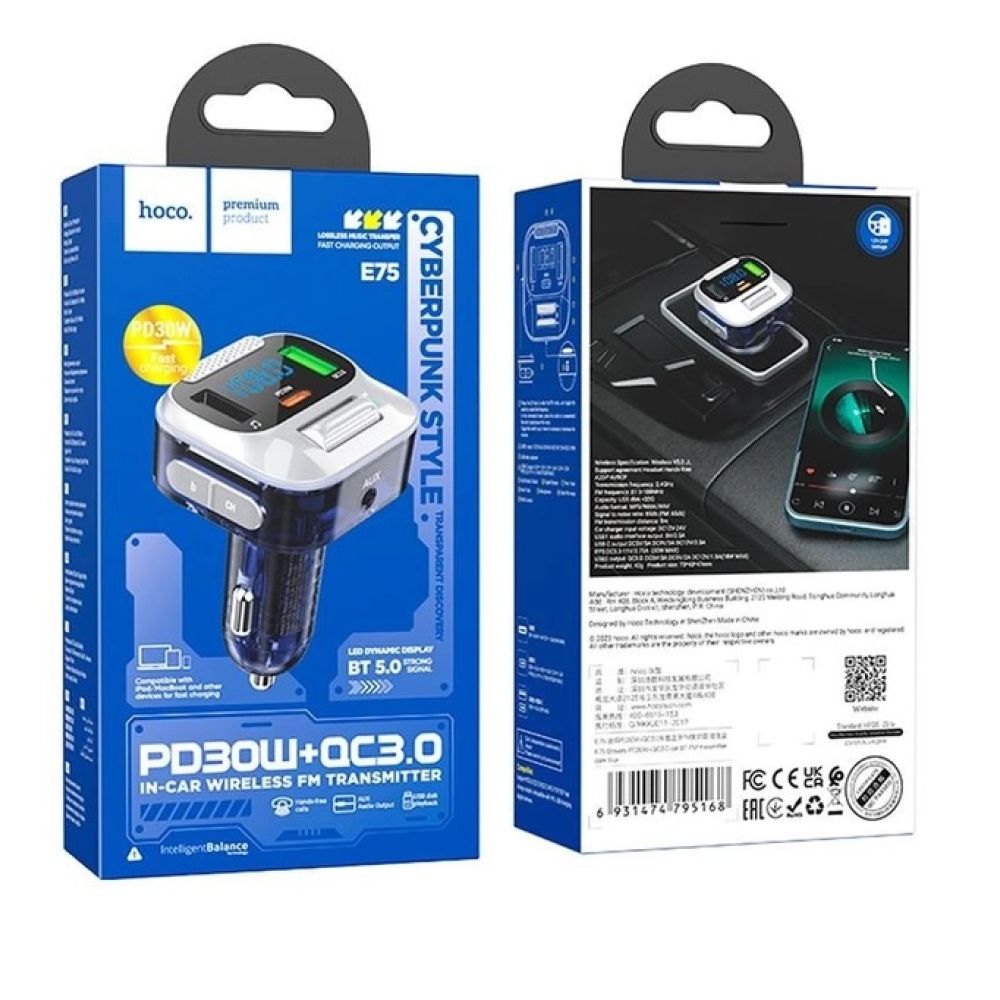Купить МОДУЛЯТОР HOCO E75 BRAVERY PD30W+QC3.0 CAR BT FM TRANSMITTER_2