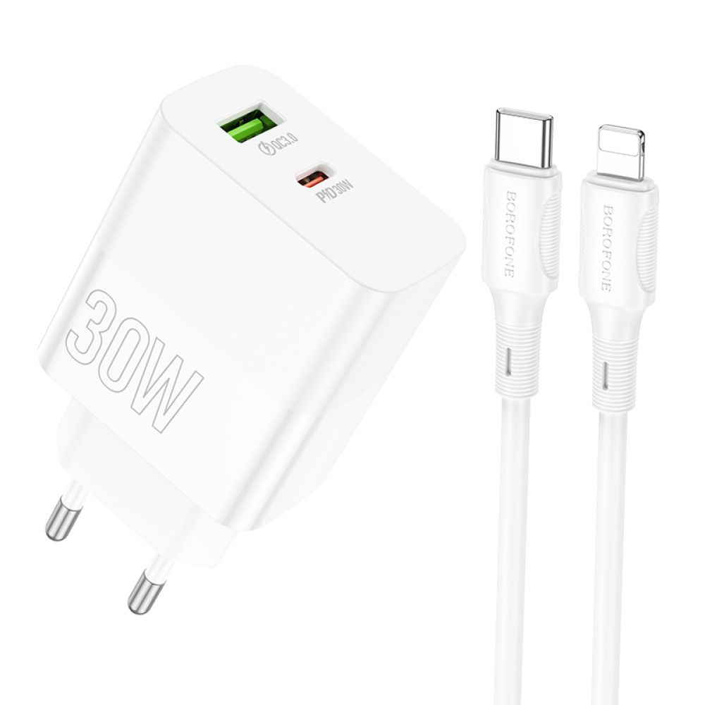 Купить СЕТЕВОЕ ЗАРЯДНОЕ УСТРОЙСТВО BOROFONE BA75A POWERFULL PD+QC 30W TYPE-C TO LIGHTNING_1