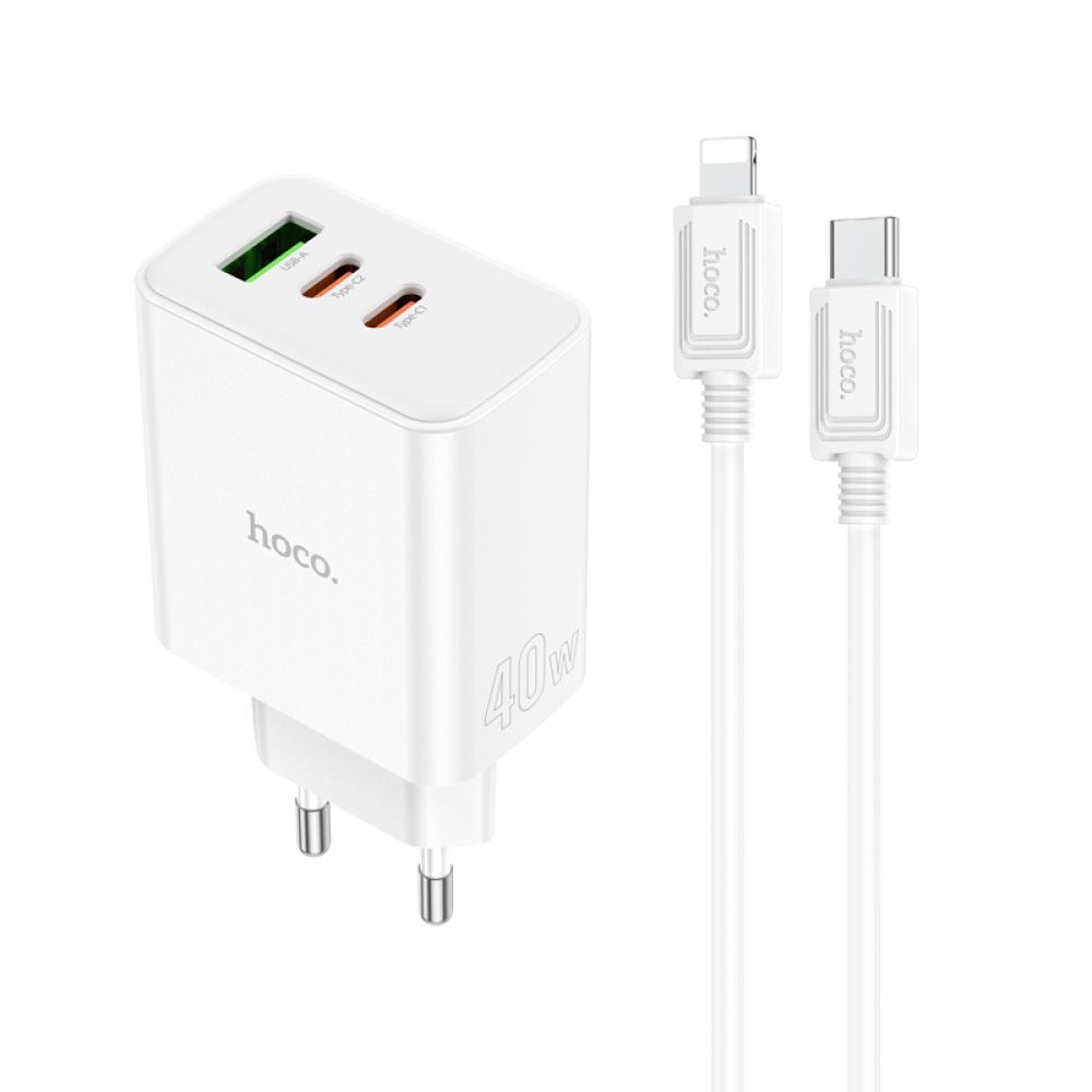 Купить СЕТЕВОЕ ЗАРЯДНОЕ УСТРОЙСТВО HOCO C126A PURE PD+QC 40W(2C1A) TYPE C TO LIGHTNING_1