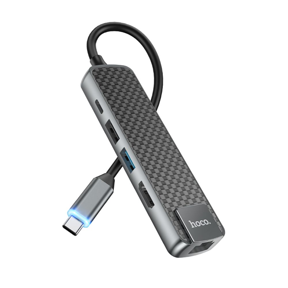 Купить USB HOCO HB23 TYPE-C TO (HDMI+USB3.0+USB2.0+RJ45+PD)_1