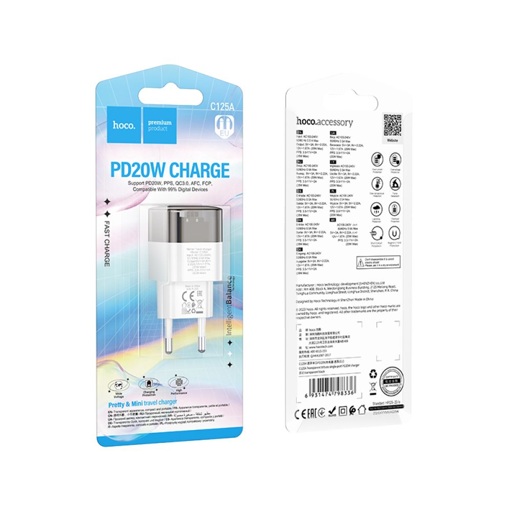 Купить СЕТЕВОЕ ЗАРЯДНОЕ УСТРОЙСТВО HOCO C125A TRANSPARENT PD20W/QC_1