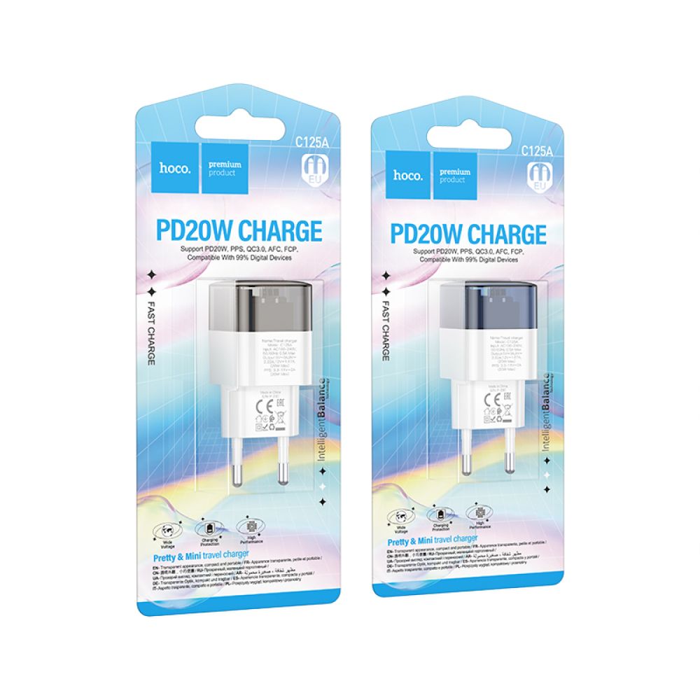 Купить СЕТЕВОЕ ЗАРЯДНОЕ УСТРОЙСТВО HOCO C125A TRANSPARENT PD20W/QC