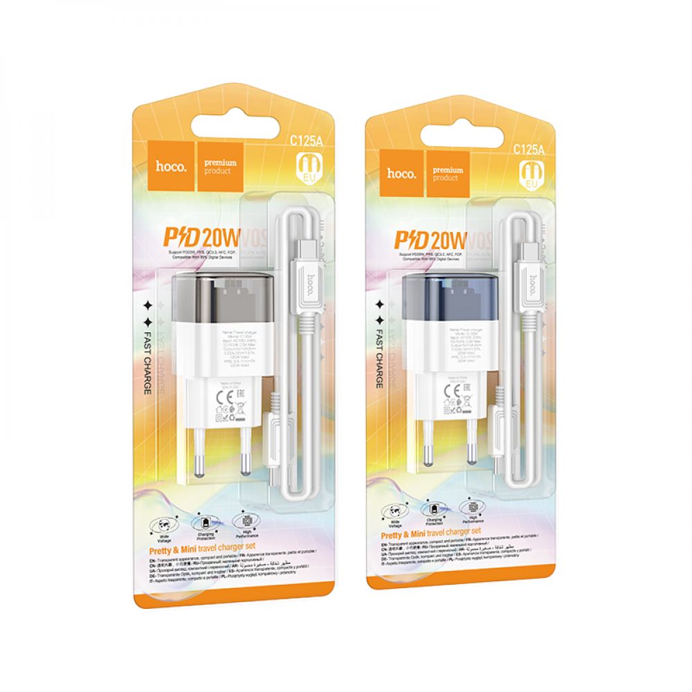 Купить СЕТЕВОЕ ЗАРЯДНОЕ УСТРОЙСТВО HOCO C125A TRANSPARENT PD20W/QC TYPE-C TO TYPE-C