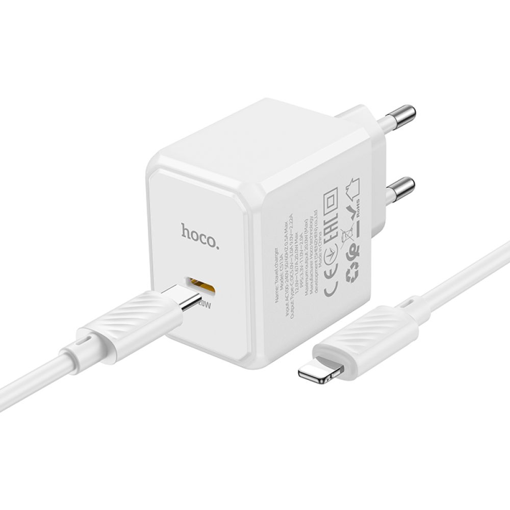 Купить СЕТЕВОЕ ЗАРЯДНОЕ УСТРОЙСТВО HOCO CS13A 1USB-C PD/QC 20W+TYPE-C TO LIGHTNING_6