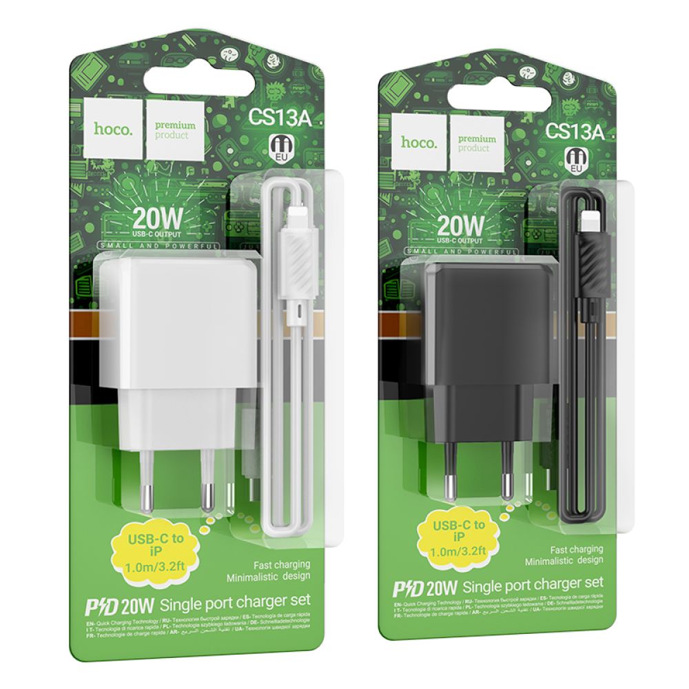 Купить СЕТЕВОЕ ЗАРЯДНОЕ УСТРОЙСТВО HOCO CS13A 1USB-C PD/QC 20W+TYPE-C TO LIGHTNING