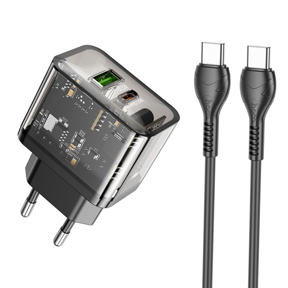 Купить СЕТЕВОЕ ЗАРЯДНОЕ УСТРОЙСТВО HOCO N34 DAZZLING PD20W+QC3.0 TYPE-C TO TYPE-C_1