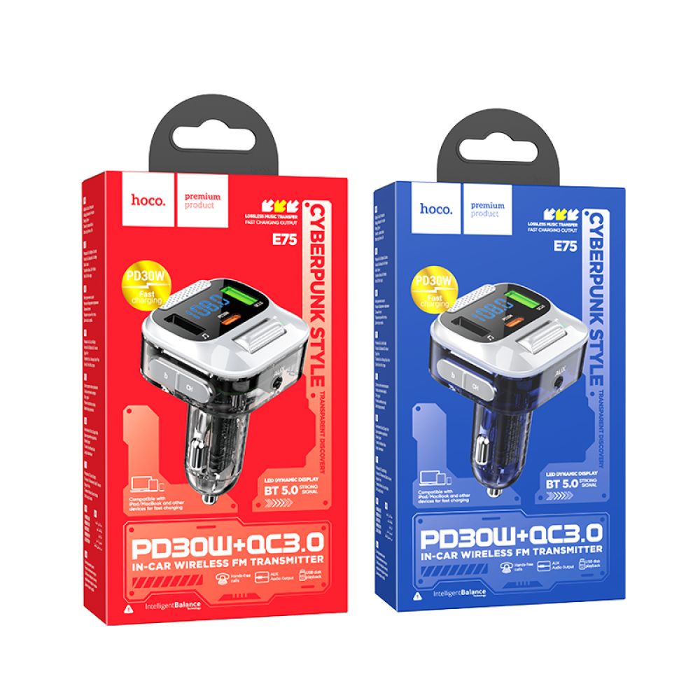 Купить МОДУЛЯТОР HOCO E75 BRAVERY PD30W+QC3.0 CAR BT FM TRANSMITTER