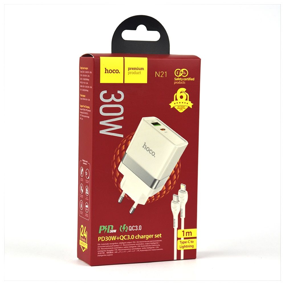 Купить СЕТЕВОЕ ЗАРЯДНОЕ УСТРОЙСТВО HOCO N21 TOPSPEED PD30W+QC3.0 TYPE-C TO IP МЯТ.УПАК.