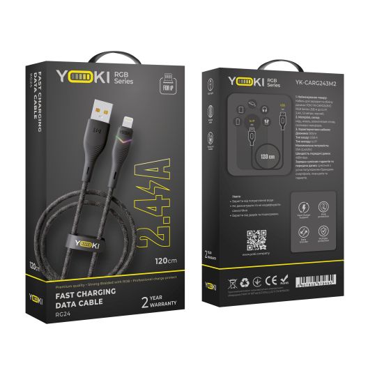 Купить USB YOKI RGB YK-RG24 LIGHTNING 2.4A 1.2M